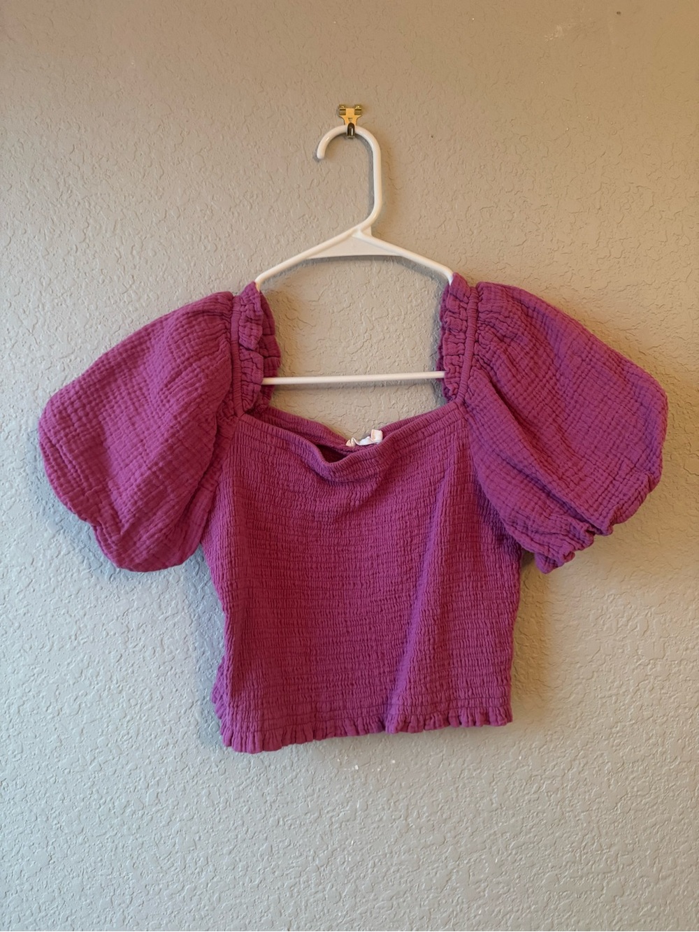 Lush Raspberry Puff-Sleeve Cropped Blouse